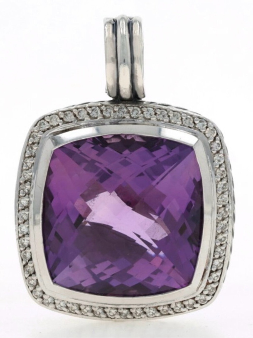 David Yurman Albion 17mm Sterling Silver Amethyst & Diamond Pendant Enhancer
